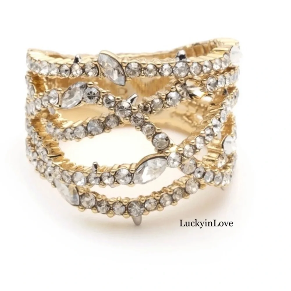 ALEXIS BITTAR • Gold Orbiting Crystal Encrusted  Thorny Lace Ring Size 6